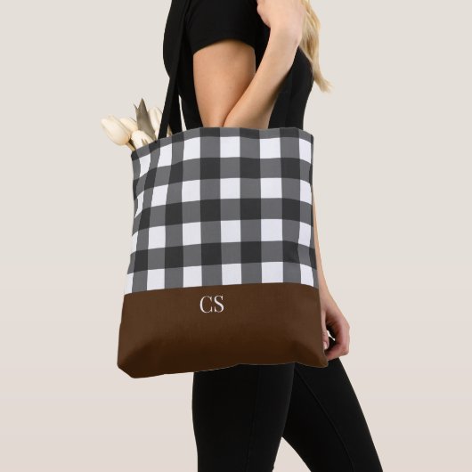 Tote Bag Buffle noir blanc plaqué avec Monogramme (De près)
