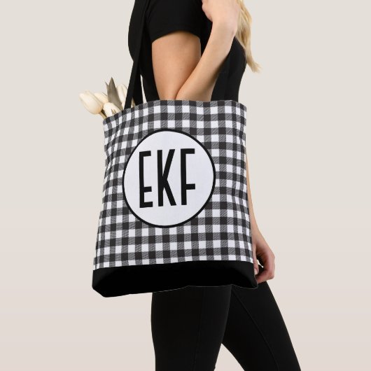 Tote Bag Buffle noir et blanc monogrammé plaqué tendance (De près)
