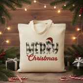 Tote Bag Buffle rouge, noir et blanc Plaid Joyeux Noël
