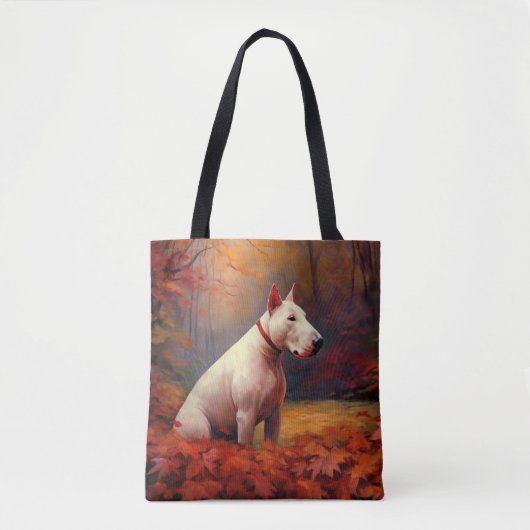 Tote Bag Bull Terrier à l'automne Leaves automne Inspire (Devant)