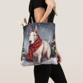 Tote Bag Bull Terrier Chien à Noël de neige (De près)