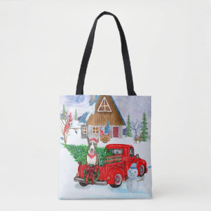 Tote Bag Bull Terrier chien dans la livraison de Noël Camio