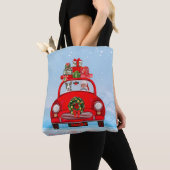 Tote Bag Bull Terrier Chien En Voiture Avec Le Père Noël (De près)