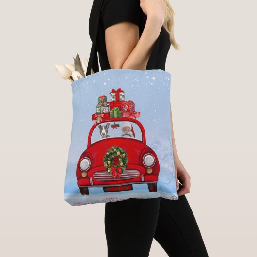 Tote Bag Bull Terrier Chien En Voiture Avec Le Père Noël (De près)
