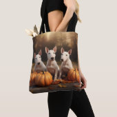 Tote Bag Bull Terrier Chiot Automne Citrouille de plaisir (De près)