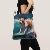 Tote Bag Bull Terrier Plage Surf Peinture (De près)
