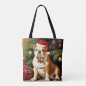 Tote Bag Bulldog anglais à Santa hat, (Dos)