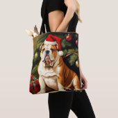 Tote Bag Bulldog anglais à Santa hat, (De près)