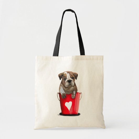 Tote Bag Bulldog Bucket Of Love Red (Devant)