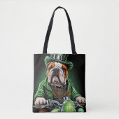 Tote Bag Bulldog Driving Bike St. Patrick's Day (Devant)