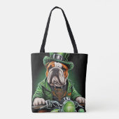 Tote Bag Bulldog Driving Bike St. Patrick's Day (Dos)