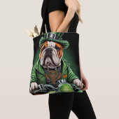 Tote Bag Bulldog Driving Bike St. Patrick's Day (De près)