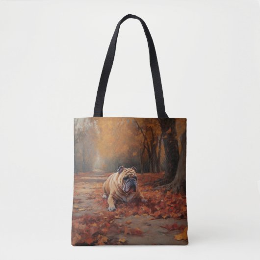 Tote Bag Bulldog en automne Feuilles automne Inspire (Devant)