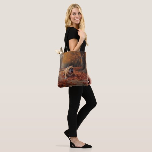Tote Bag Bulldog en automne Feuilles automne Inspire (Sur le modèle)