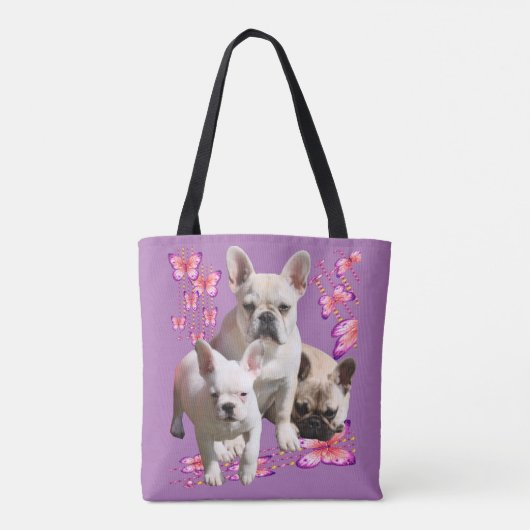 Tote Bag Bulldog français avec trois bulldogs en rose (Dos)