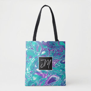 Tote Bag Bulles turquoise et violette Fluid Art