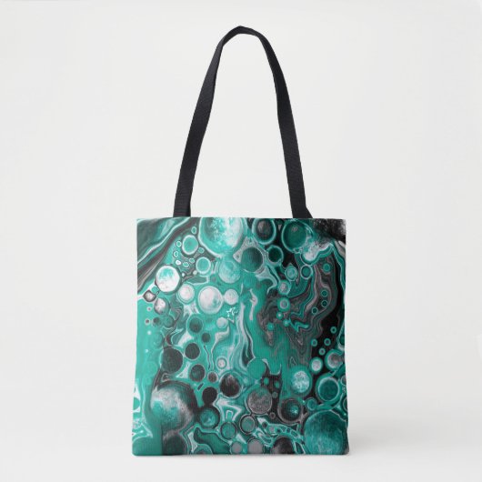 Tote Bag Bulles turquoises et noires Cellules d'art fluides (Devant)