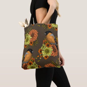 Tote Bag Bullfinch on autumn floral