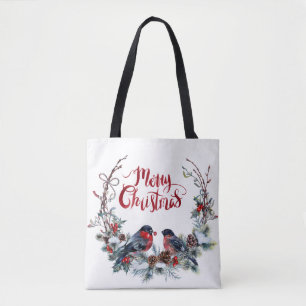 Tote Bag Bullfinches Wreath - Joyeux Noël