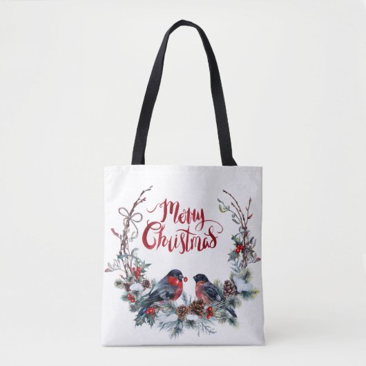 Tote Bag Bullfinches Wreath - Joyeux Noël (Devant)