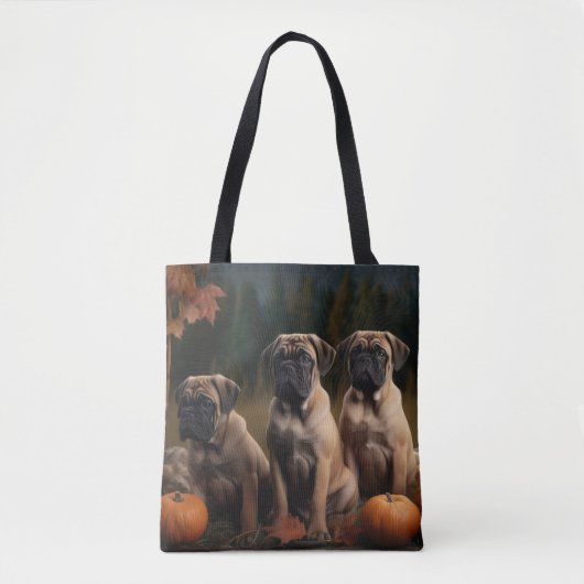 Tote Bag Bullmastiff Chiot Automne Citrouille de plaisir (Devant)