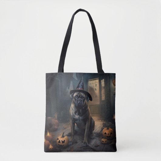 Tote Bag Bullmastiff Citrouilles Halloween effrayant (Devant)