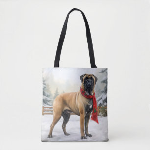 Tote Bag Bullmastiff dans la neige à Noël