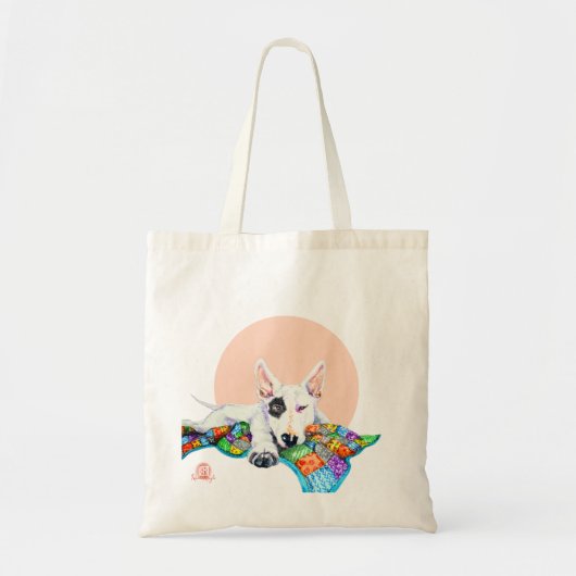 Tote Bag Bullterrier blanc sur Patchwork - Art (Devant)