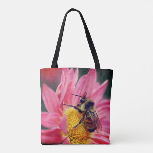 Tote Bag Bumble Bee On Rose Daisy Flower Close Up (Dos)