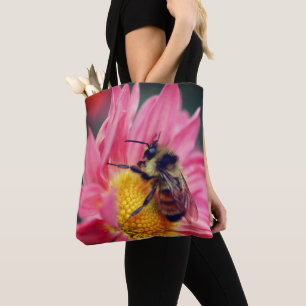 Tote Bag Bumble Bee On Rose Daisy Flower Close Up