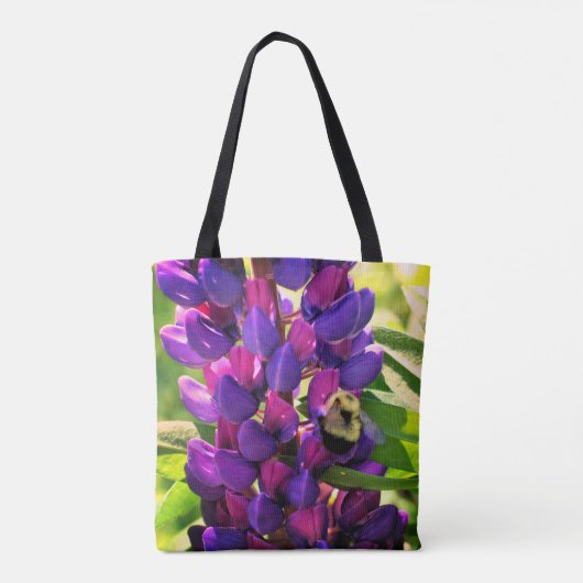 Tote Bag Bumble Bee On Wild Lupine Flower Close Up (Dos)