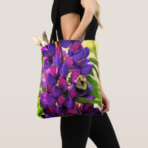 Tote Bag Bumble Bee On Wild Lupine Flower Close Up