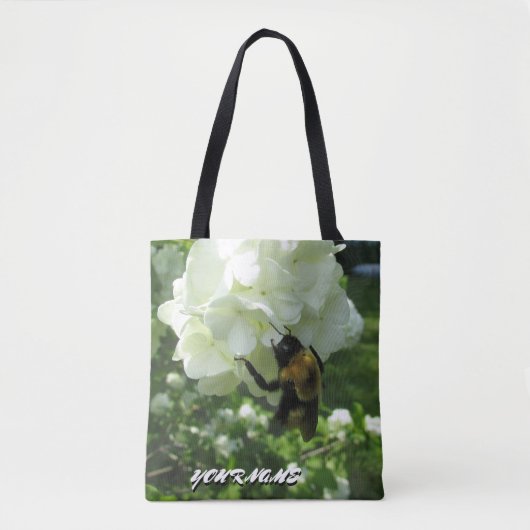 Tote Bag Bumble Bee sur Snowball bush et votre nom (Devant)