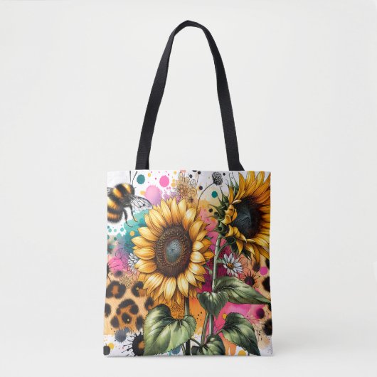 Tote Bag Bumble Bee Tournesol léopard Imprimer (Devant)