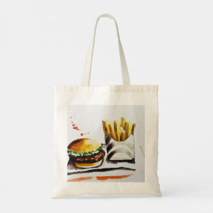 Tote Bag Burger et frites Couleur d'eau originale