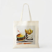 Tote Bag Burger et frites Couleur d'eau originale (Devant)