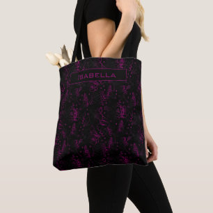 Tote Bag Burgundy fleurs motif floral nom personnalisé