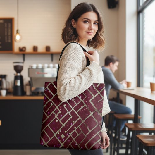 Tote Bag Burgundy Glam Geometric