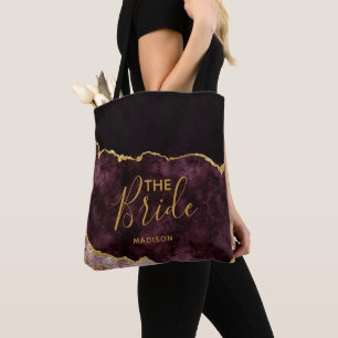 Tote Bag Burgundy & Gold Foil Agate Marbre la mariée