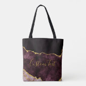 Tote Bag Burgundy & Gold Foil Chic Marble Agate Texte perso (Dos)