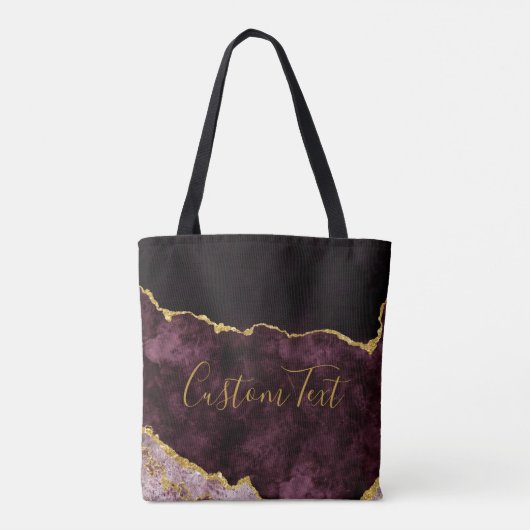 Tote Bag Burgundy & Gold Foil Chic Marble Agate Texte perso (Dos)