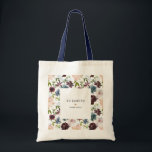 Tote Bag Burgundy Marine Floral Modèle Personnalisé Mariée<br><div class="desc">Ce sac fourre-tout présente un motif floral bordeaux et marine aquarelle avec feuillage vert,  et peut être personnalisé avec votre texte personnalisé.</div>