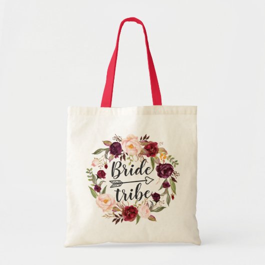 Tote Bag Burgundy Red Blush Floral Wreath Bride Tride (Devant)