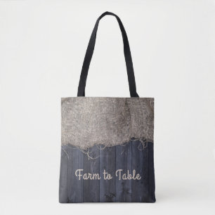 Tote Bag Burlap rustique et Bois de grange avec texte