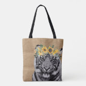 Tote Bag Burlap Tiger noir blanc Tournesol Couronne (Dos)