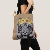 Tote Bag Burlap Tiger noir blanc Tournesol Couronne (De près)