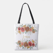 Tote Bag Burning Coral Floral Aquarelle Bouquets Nom (Dos)