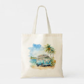 Tote Bag Bus bleu rétro d'île tropicale (Dos)