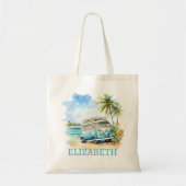 Tote Bag Bus bleu rétro d'île tropicale (Devant)