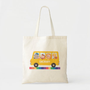 Tote Bag Bus Jaune Et Animaux Mignons Enfants Personnalisés